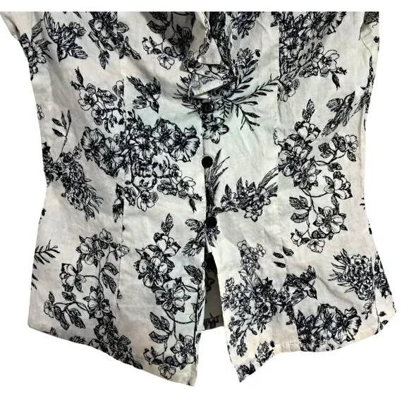 Romy Womens Small Floral Button-Down Blouse With Ruffle Collar Short Sleeves 100 - Picture 6 of 8